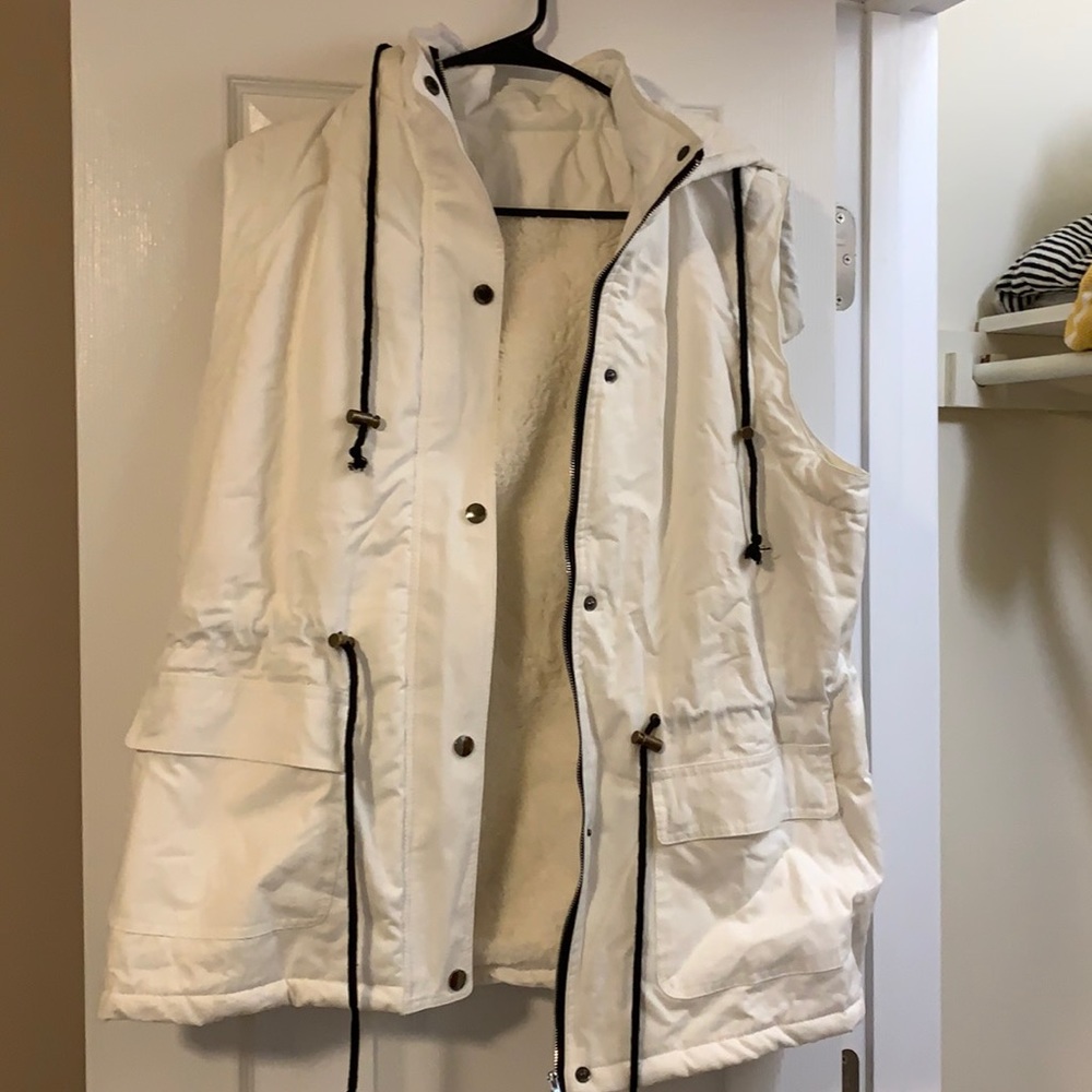 White fur lined vest